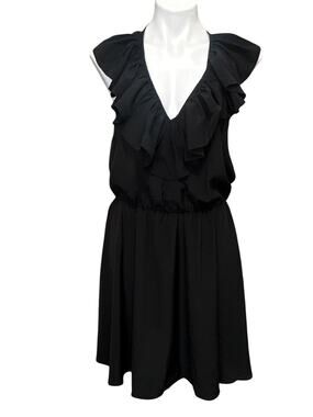 A by Amanda Black Ruffle Halter Dress Women's XL Tie Neck Elastic Waist NWT